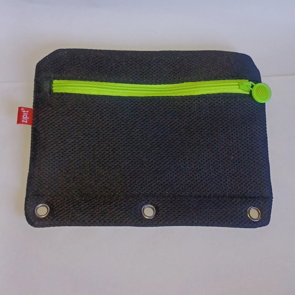 Zipit travel pouch, pencil bag, pencil pouch black with neon green zipper